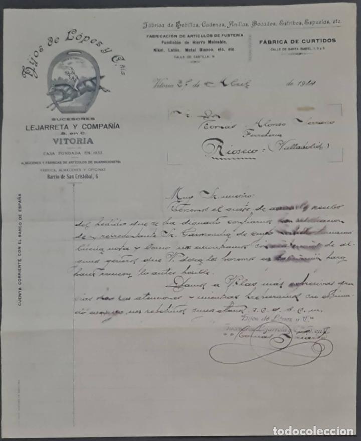 Lettere commerciali: Hijos de L&oacute;pez y C&iacute;a. Suc. de Lejarreta y Compa&ntilde;&iacute;a. F&aacute;brica hebillas y cadenas. Vitoria. Espa&ntilde;a 1914