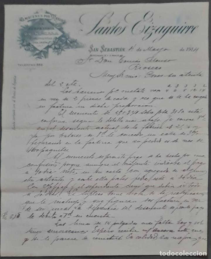 Lettere commerciali: Santos Eizaguirre. Ferreter&iacute;a y Herramientas. San Sebasti&aacute;n. Espa&ntilde;a 1914