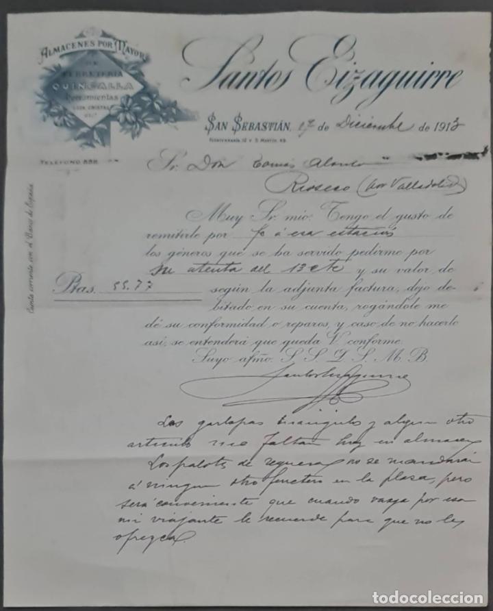 Lettere commerciali: Santos Eizaguirre. Ferreter&iacute;a y Herramientas. San Sebasti&aacute;n. Espa&ntilde;a 1913