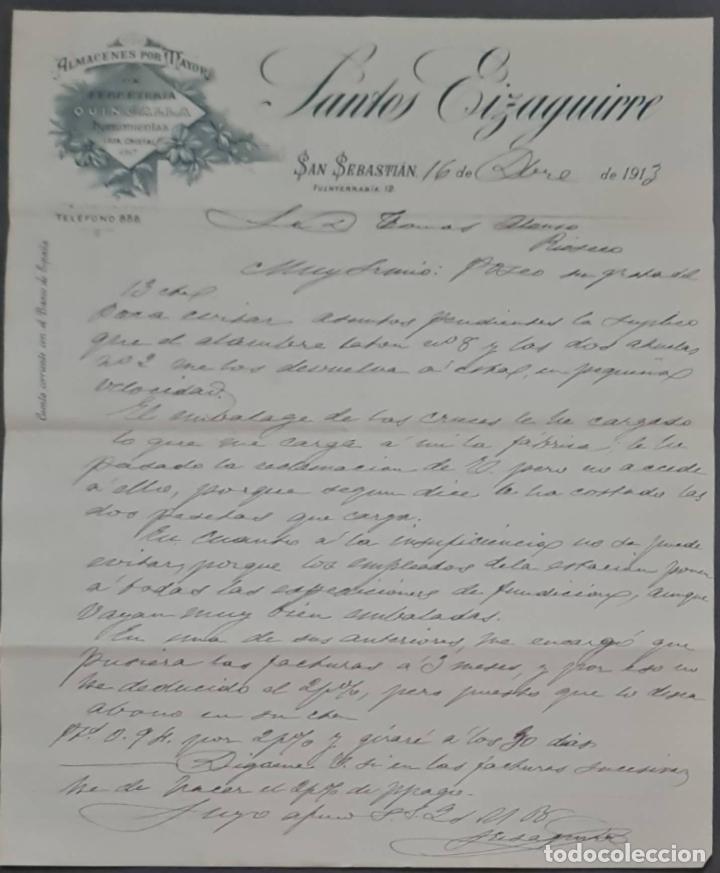 Lettere commerciali: Santos Eizaguirre. Ferreter&iacute;a y Herramientas. San Sebasti&aacute;n. Espa&ntilde;a 1913