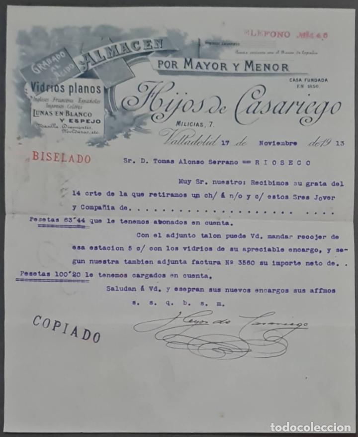 Lettere commerciali: Hijos de Casariego. Almac&eacute;n por Mayor y menor. Vidrios planos. Valladolid. Espa&ntilde;a 1913