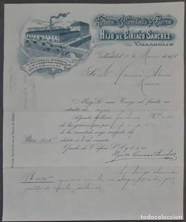 Lettere commerciali: Hijo de Ciriaco S&aacute;nchez. F&aacute;brica de herraduras y clavos. Valladolid. Espa&ntilde;a 1914