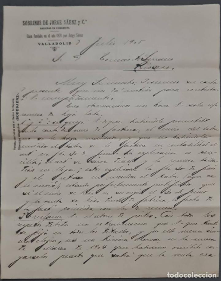 Lettere commerciali: Sobrinos de Jorge S&aacute;enz y C&ordf;. Almacenes por mayor de Quincalla y Ferreter&iacute;a. Valladolid. Espa&ntilde;a 1905