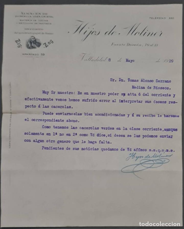 Lettere commerciali: Hijos de Moliner. Almac&eacute;n de quincalla, loza y cristal. Valladolid. Espa&ntilde;a 1929