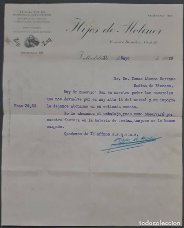 Lettere commerciali: Hijos de Moliner. Almac&eacute;n de quincalla, loza y cristal. Valladolid. Espa&ntilde;a 1929