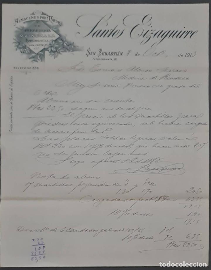 Lettere commerciali: Santos Eizaguirre. Ferreter&iacute;a y Herramientas. San Sebasti&aacute;n. Espa&ntilde;a 1913
