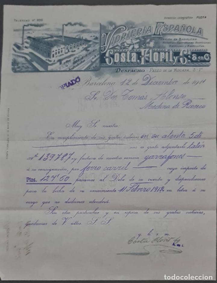 Lettere commerciali: Costa, , Florit y C&iacute;a. S. en C. Vidiriera Espa&ntilde;ola. Barcelona. Espa&ntilde;a 1911
