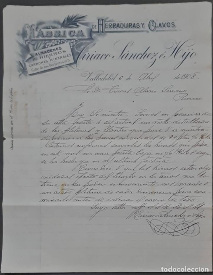Cartas comerciais: Ciriaco S&aacute;nchez &eacute; Hijo. F&aacute;brica de herraduras y clavos. Valladolid. Espa&ntilde;a 1908