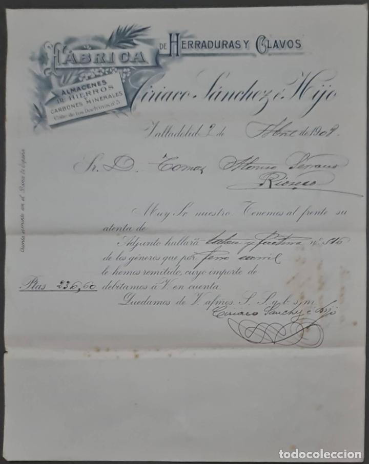 Lettere commerciali: Ciriaco S&aacute;nchez &eacute; Hijo. F&aacute;brica de herraduras y clavos. Valladolid. Espa&ntilde;a 1908