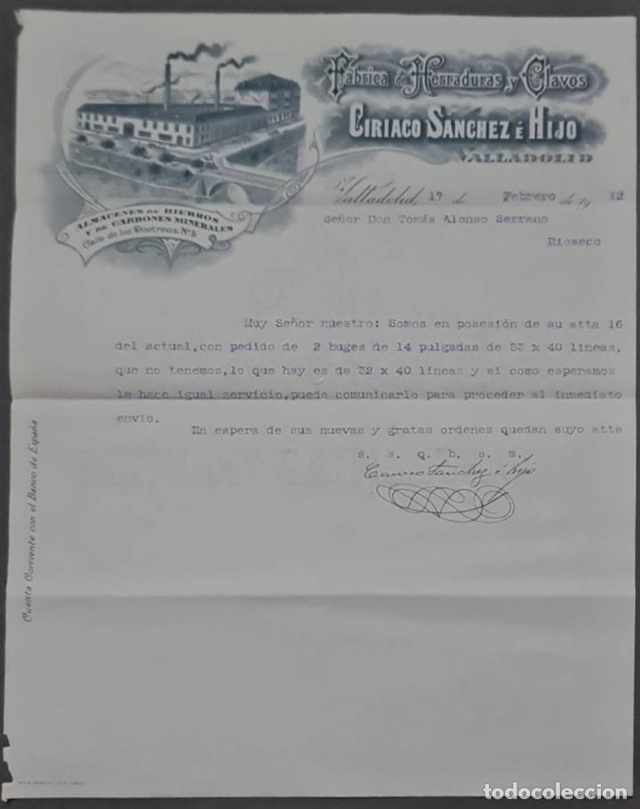 Lettere commerciali: Ciriaco S&aacute;nchez &eacute; Hijo. F&aacute;brica de herraduras y clavos. Valladolid. Espa&ntilde;a 1912