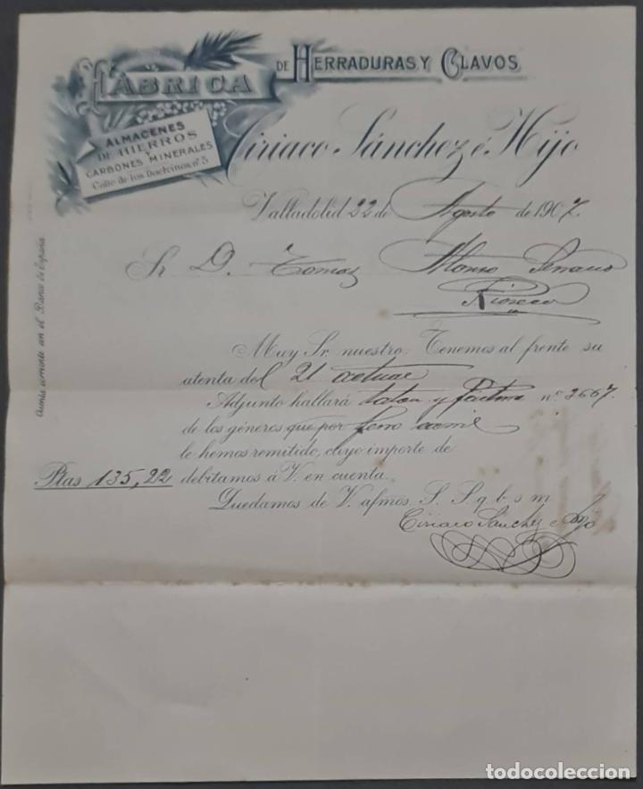 Lettere commerciali: Ciriaco S&aacute;nchez &eacute; Hijo. F&aacute;brica de herraduras y clavos. Valladolid. Espa&ntilde;a 1907