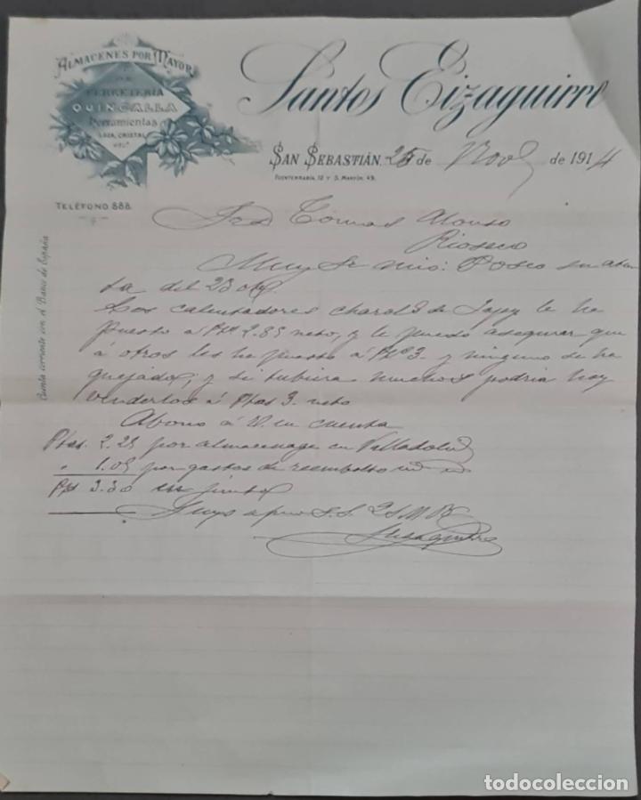 Lettere commerciali: Santos Eizaguirre. Ferreter&iacute;a y Herramientas. San Sebasti&aacute;n. Espa&ntilde;a 1914