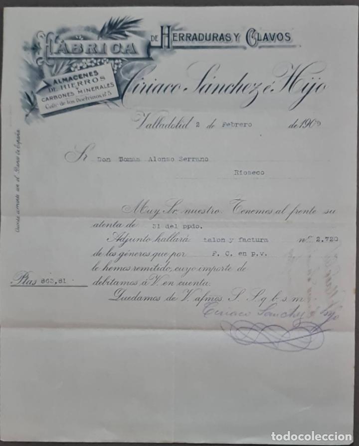 Lettere commerciali: Ciriaco S&aacute;nchez &eacute; Hijo. F&aacute;brica de herraduras y clavos. Valladolid. Espa&ntilde;a 1909