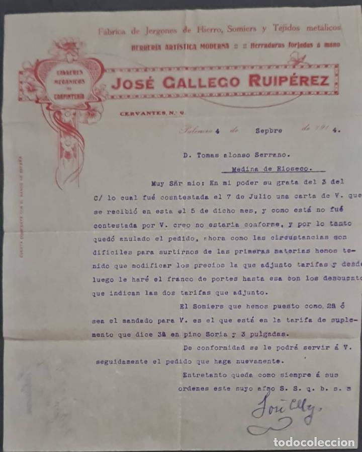 Lettere commerciali: Jos&eacute; Gallego Rupi&eacute;rez. Talleres mec&aacute;nicos de carpinter&iacute;a. Palencia. Espa&ntilde;a 1914
