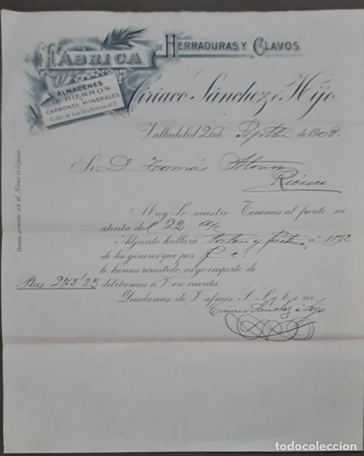 Lettere commerciali: Ciriaco S&aacute;nchez &eacute; Hijo. F&aacute;brica de herraduras y clavos. Valladolid. Espa&ntilde;a 1908