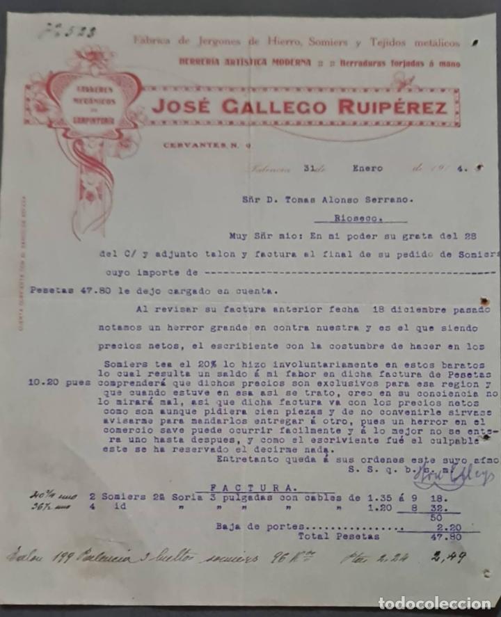 Lettere commerciali: Jos&eacute; Gallego Rupi&eacute;rez. Talleres mec&aacute;nicos de carpinter&iacute;a. Palencia. Espa&ntilde;a 1914