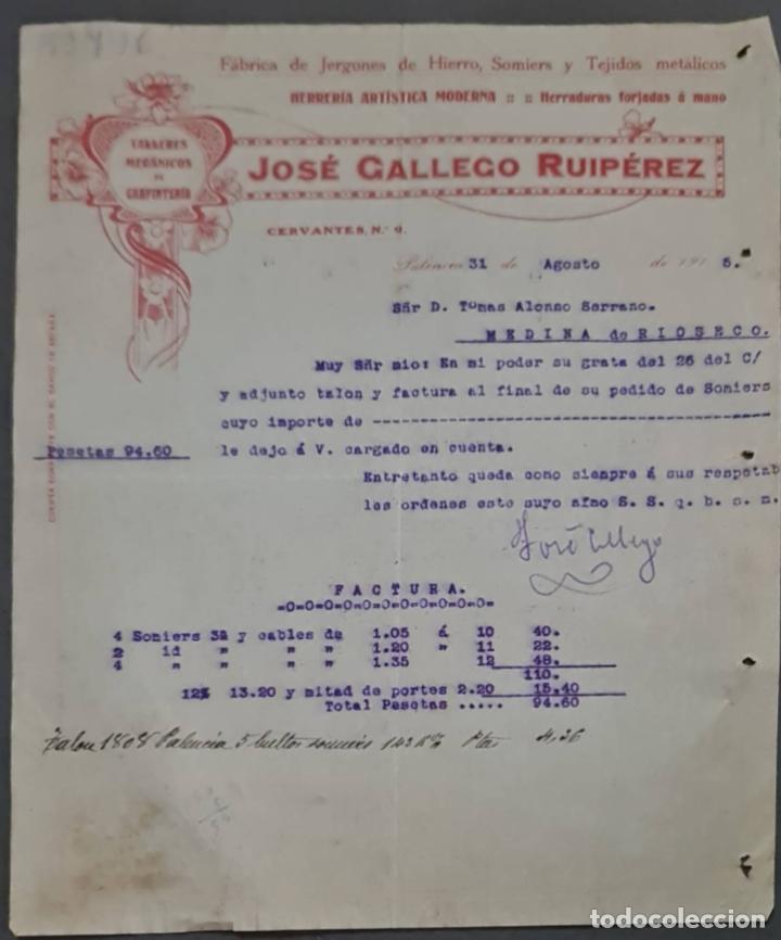 Lettere commerciali: Jos&eacute; Gallego Ruip&eacute;rez. Talleres mec&aacute;nicos de carpinter&iacute;a. Palencia. Espa&ntilde;a 1915