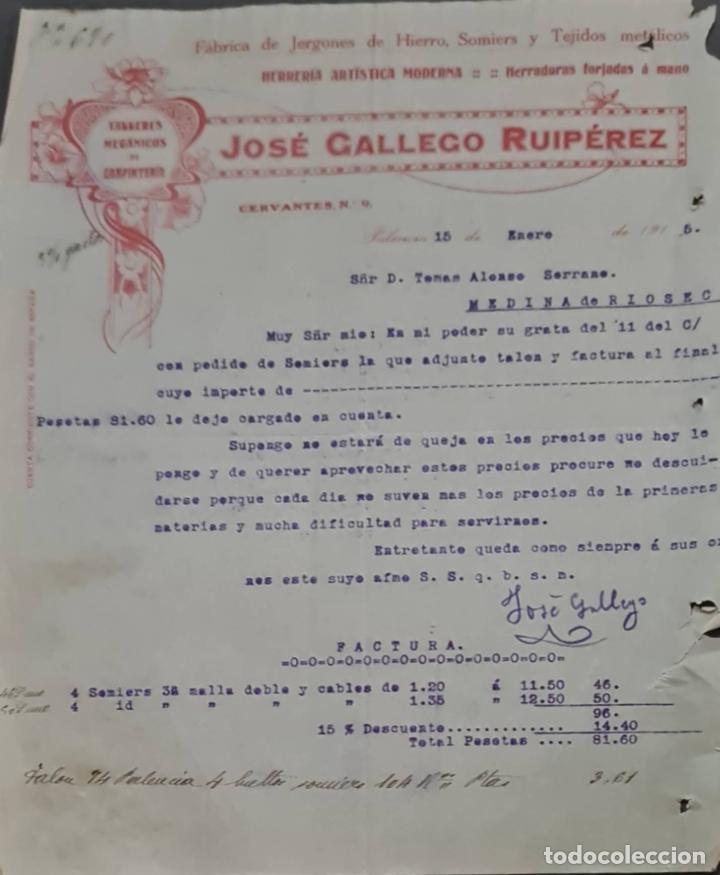 Lettere commerciali: Jos&eacute; Gallego Ruip&eacute;rez. Talleres mec&aacute;nicos de carpinter&iacute;a. Palencia. Espa&ntilde;a 1915