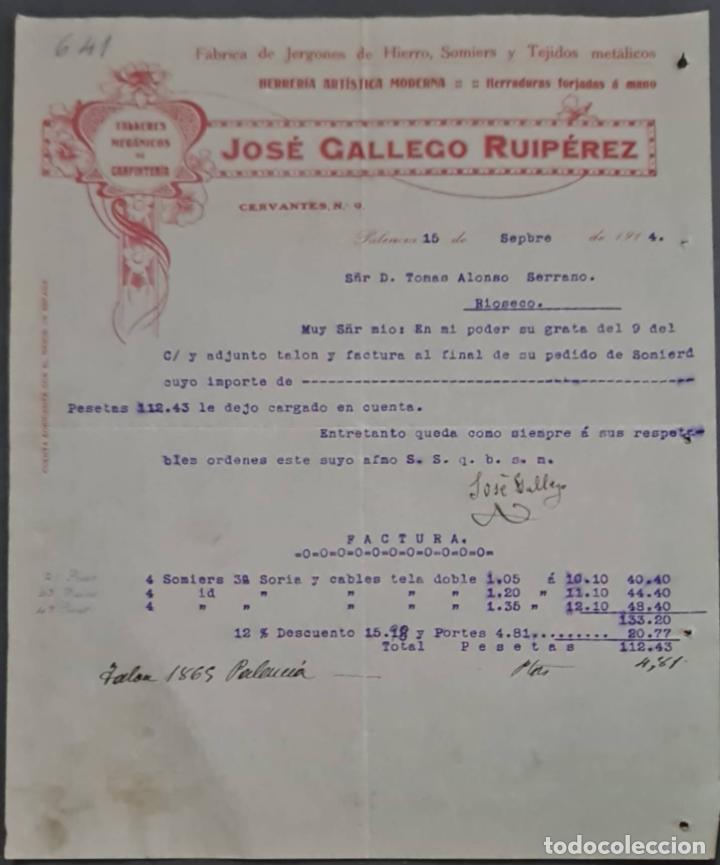 Gesch&auml;ftsbriefe: Jos&eacute; Gallego Rupi&eacute;rez. Talleres mec&aacute;nicos de carpinter&iacute;a. Palencia. Espa&ntilde;a 1914