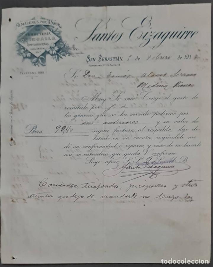 Gesch&auml;ftsbriefe: Santos Eizaguirre. Ferreter&iacute;a y Herramientas. San Sebasti&aacute;n. Espa&ntilde;a 1917