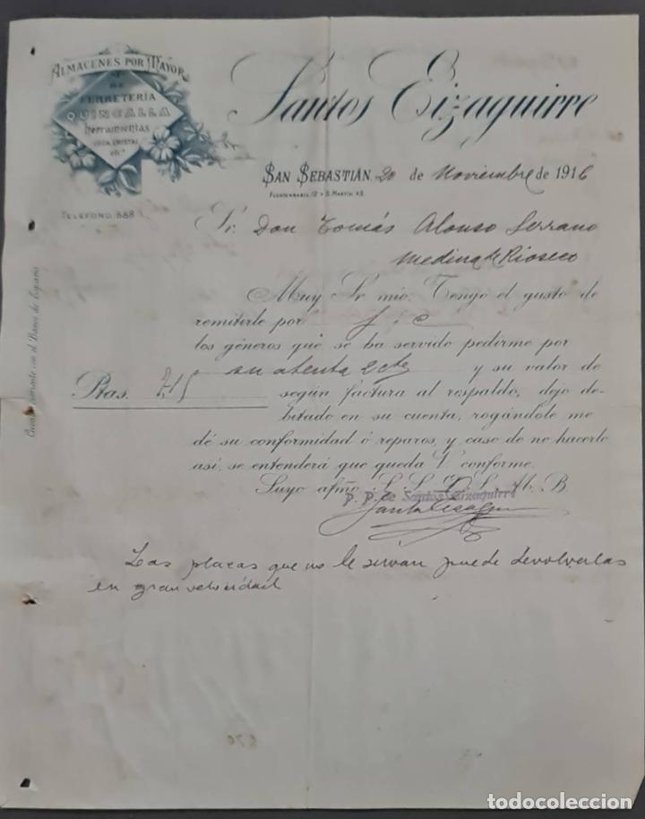 Gesch&auml;ftsbriefe: Santos Eizaguirre. Ferreter&iacute;a y Herramientas. San Sebasti&aacute;n. Espa&ntilde;a 1916