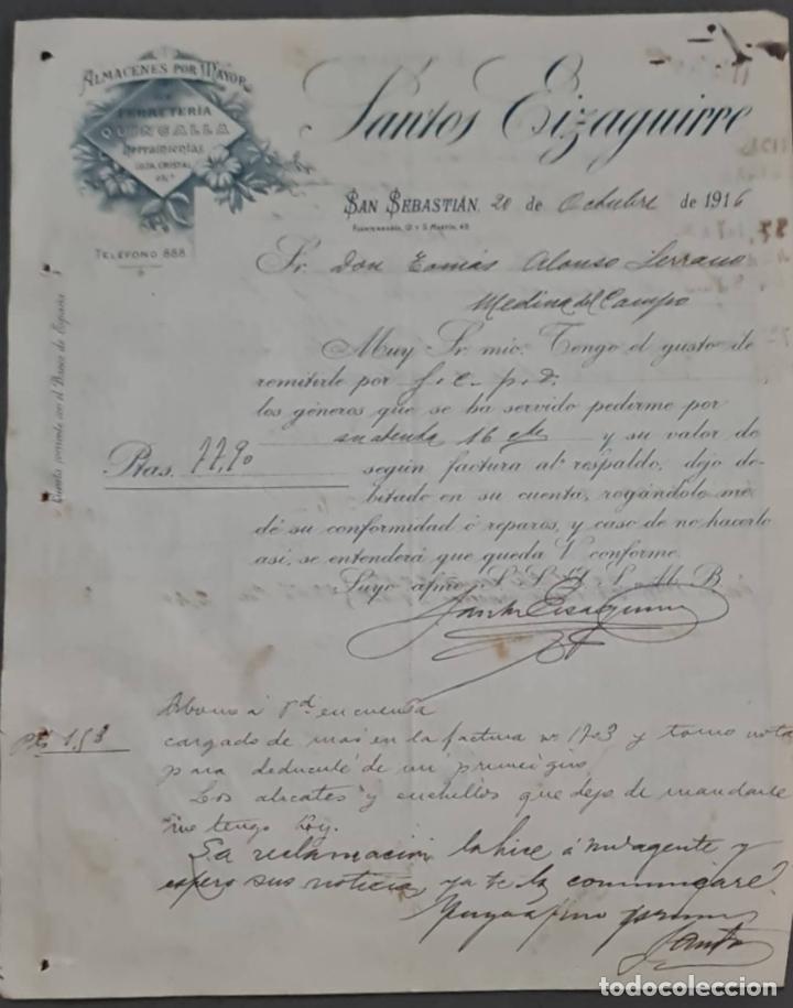 Gesch&auml;ftsbriefe: Santos Eizaguirre. Ferreter&iacute;a y Herramientas. San Sebasti&aacute;n. Espa&ntilde;a 1916
