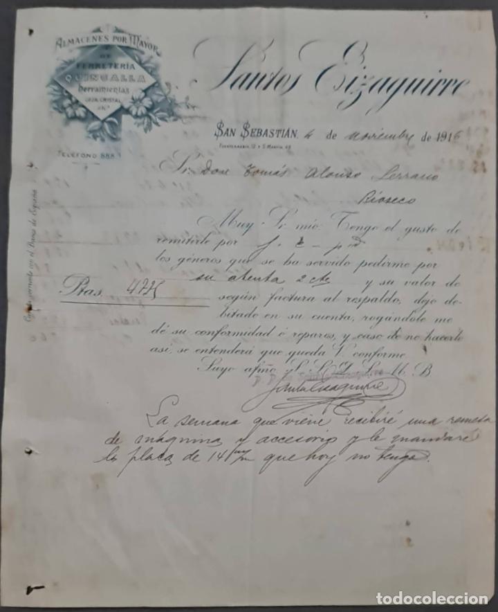 Gesch&auml;ftsbriefe: Santos Eizaguirre. Ferreter&iacute;a y Herramientas. San Sebasti&aacute;n. Espa&ntilde;a 1916