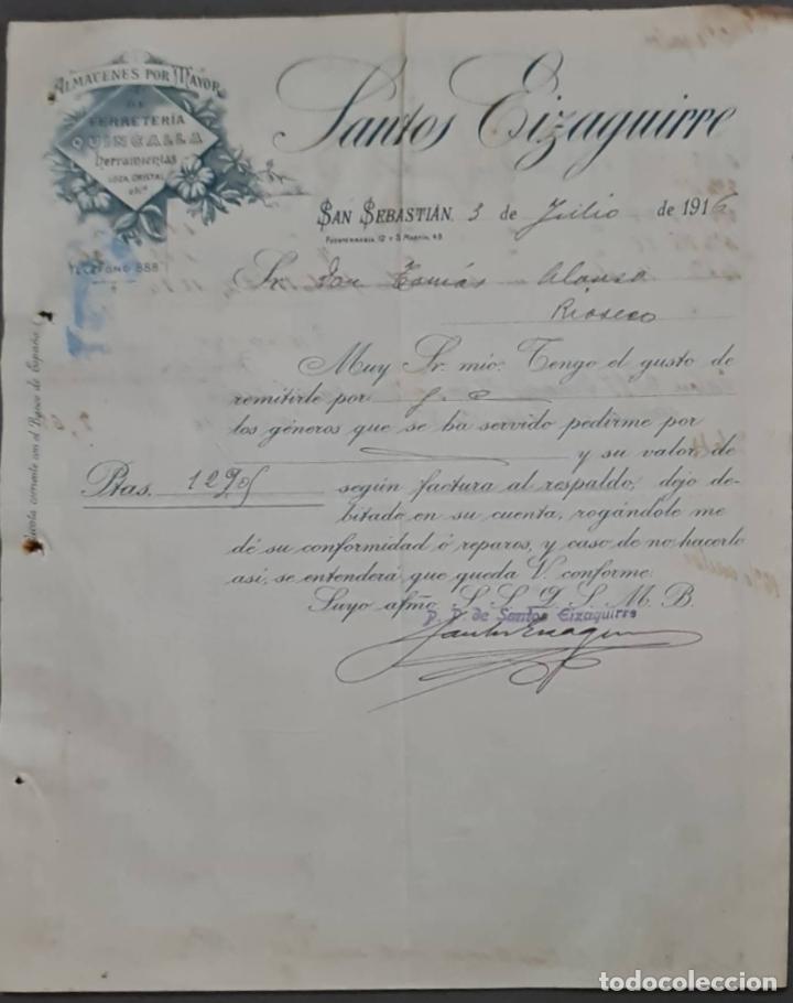 Gesch&auml;ftsbriefe: Santos Eizaguirre. Ferreter&iacute;a y Herramientas. San Sebasti&aacute;n. Espa&ntilde;a 1916