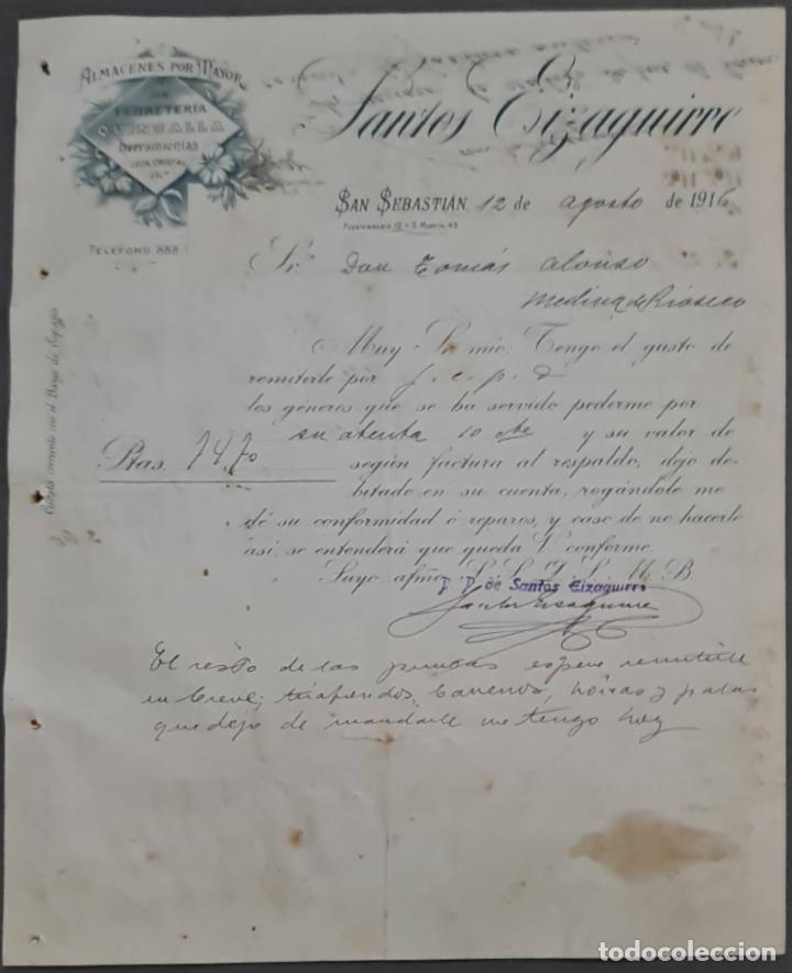 Gesch&auml;ftsbriefe: Santos Eizaguirre. Ferreter&iacute;a y Herramientas. San Sebasti&aacute;n. Espa&ntilde;a 1916