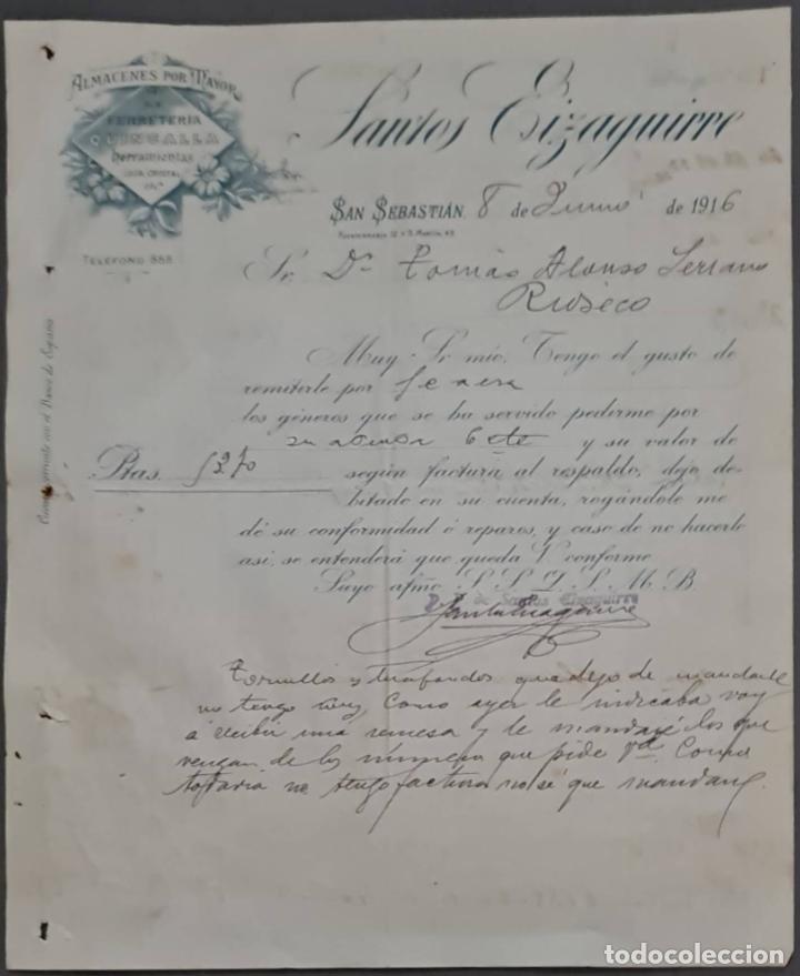 Gesch&auml;ftsbriefe: Santos Eizaguirre. Ferreter&iacute;a y Herramientas. San Sebasti&aacute;n. Espa&ntilde;a 1916