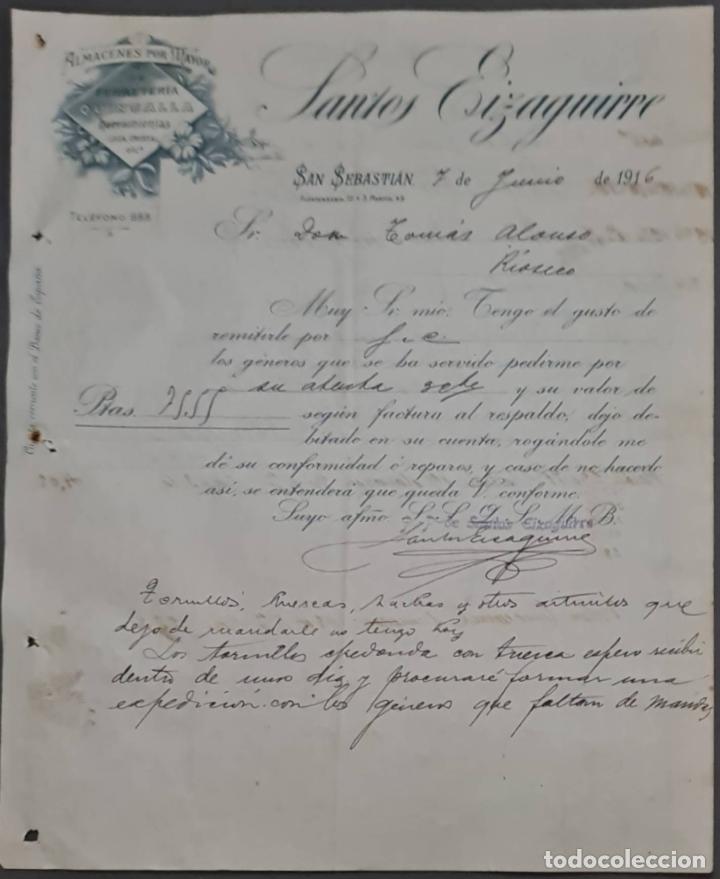Gesch&auml;ftsbriefe: Santos Eizaguirre. Ferreter&iacute;a y Herramientas. San Sebasti&aacute;n. Espa&ntilde;a 1916