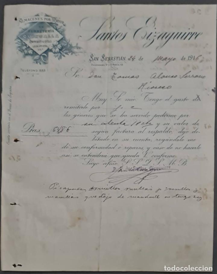 Gesch&auml;ftsbriefe: Santos Eizaguirre. Ferreter&iacute;a y Herramientas. San Sebasti&aacute;n. Espa&ntilde;a 1916