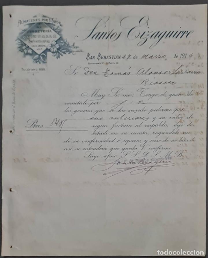 Gesch&auml;ftsbriefe: Santos Eizaguirre. Ferreter&iacute;a y Herramientas. San Sebasti&aacute;n. Espa&ntilde;a 1916
