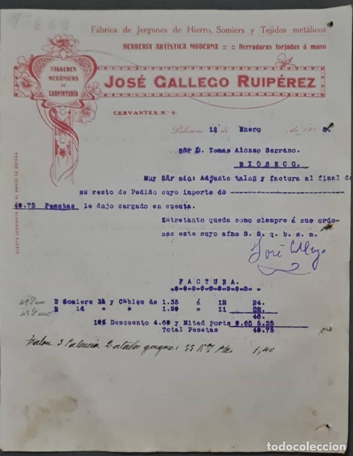 Gesch&auml;ftsbriefe: Jos&eacute; Gallego Rupi&eacute;rez. Talleres mec&aacute;nicos de carpinter&iacute;a. Palencia. Espa&ntilde;a 1916