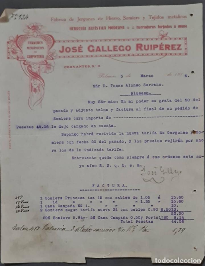 Gesch&auml;ftsbriefe: Jos&eacute; Gallego Rupi&eacute;rez. Talleres mec&aacute;nicos de carpinter&iacute;a. Palencia. Espa&ntilde;a 1914