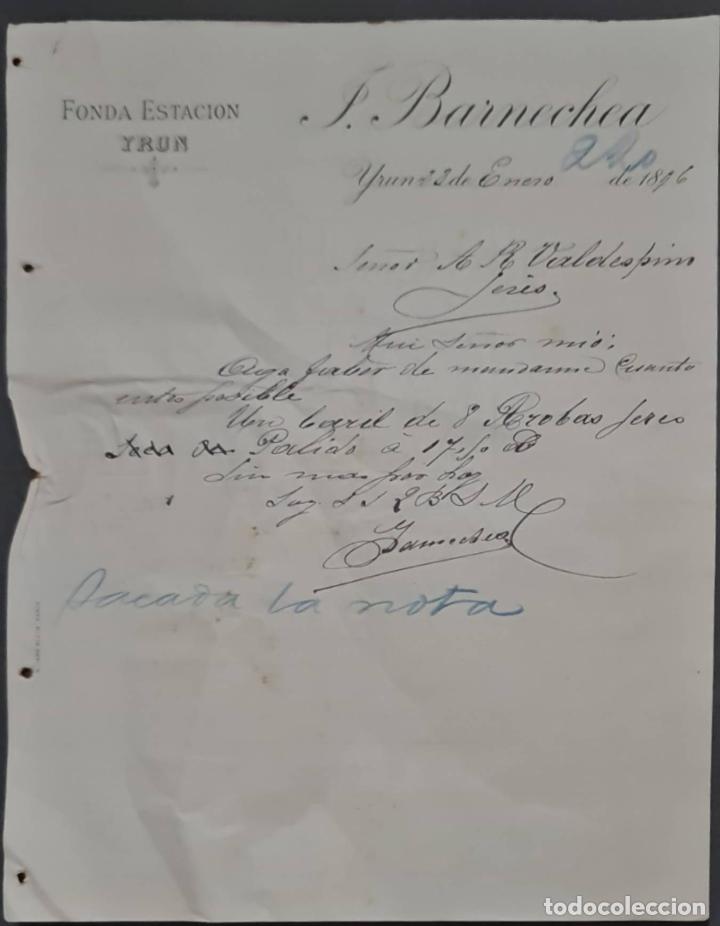 Gesch&auml;ftsbriefe: J. Barnechea. Fonda Estaci&oacute;n. Yr&uacute;n. Espa&ntilde;a 1896