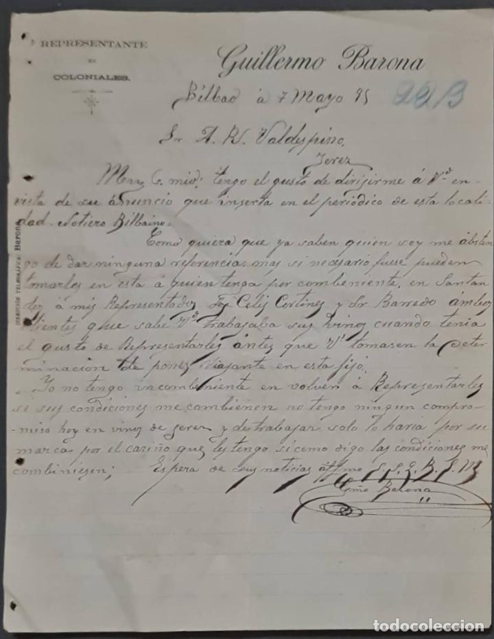 Gesch&auml;ftsbriefe: Guillermo Barona. Representante en Coloniales. Bilbao. Espa&ntilde;a 1895