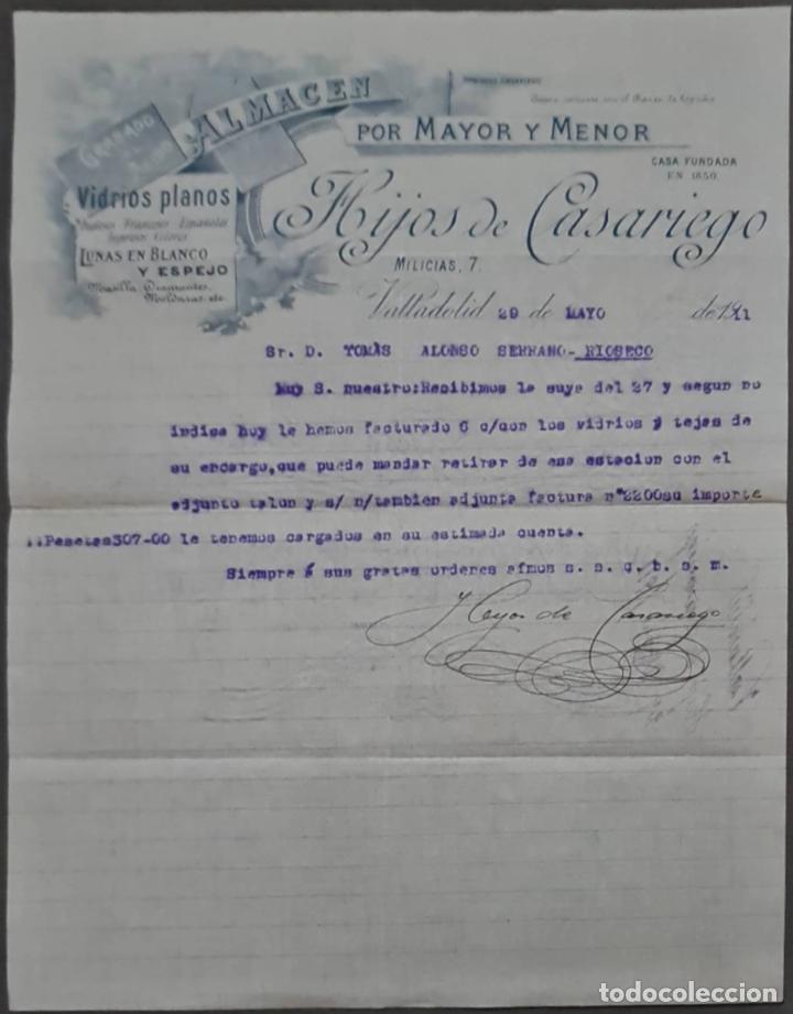 Gesch&auml;ftsbriefe: Hijos de Casariego. Almac&eacute;n por Mayor y menor. Vidrios planos. Valladolid. Espa&ntilde;a 1911
