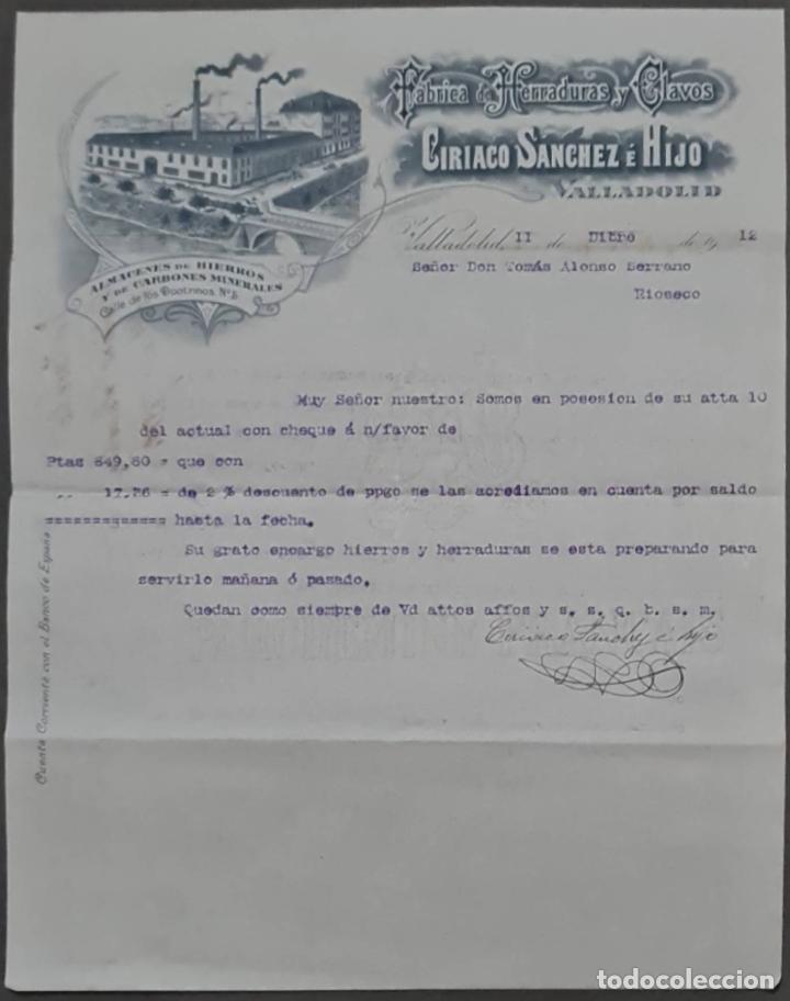 Gesch&auml;ftsbriefe: Ciriaco S&aacute;nchez &eacute; Hijo. F&aacute;brica de herraduras y clavos. Valladolid. Espa&ntilde;a 1912