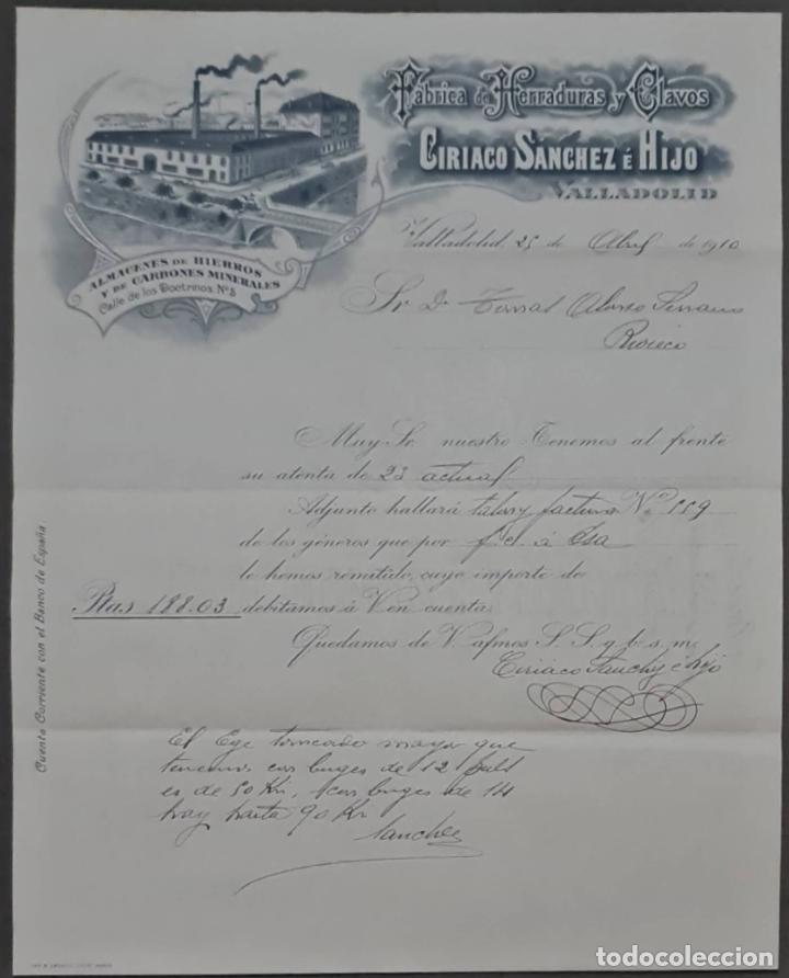 Lettres commerciales: Ciriaco S&aacute;nchez &eacute; Hijo. F&aacute;brica de herraduras y clavos. Valladolid. Espa&ntilde;a 1910