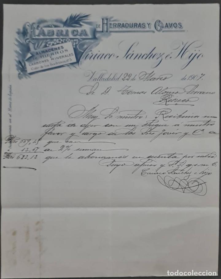 Lettres commerciales: Ciriaco S&aacute;nchez &eacute; Hijo. F&aacute;brica de herraduras y clavos. Valladolid. Espa&ntilde;a 1907