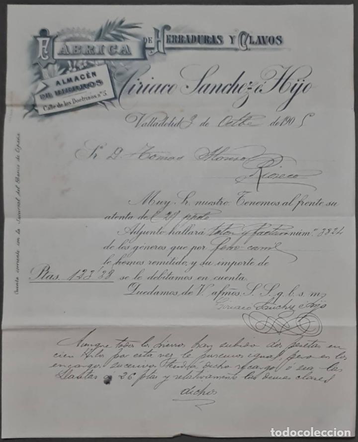 Lettres commerciales: Ciriaco S&aacute;nchez &eacute; Hijo. F&aacute;brica de herraduras y clavos. Valladolid. Espa&ntilde;a 1905
