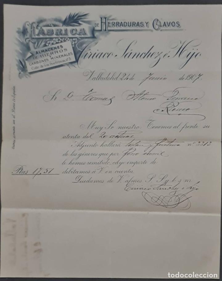 Lettres commerciales: Ciriaco S&aacute;nchez &eacute; Hijo. F&aacute;brica de herraduras y clavos. Valladolid. Espa&ntilde;a 1907