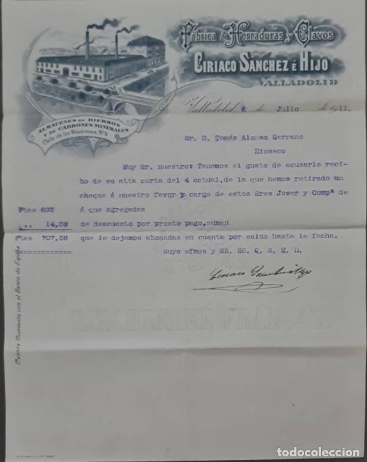 Lettres commerciales: Ciriaco S&aacute;nchez &eacute; Hijo. F&aacute;brica de herraduras y clavos. Valladolid. Espa&ntilde;a 1911