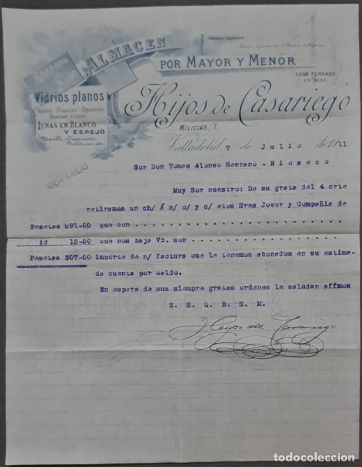 Lettres commerciales: Hijos de Casariego. Almac&eacute;n por Mayor y menor. Vidrios planos. Valladolid. Espa&ntilde;a 1911