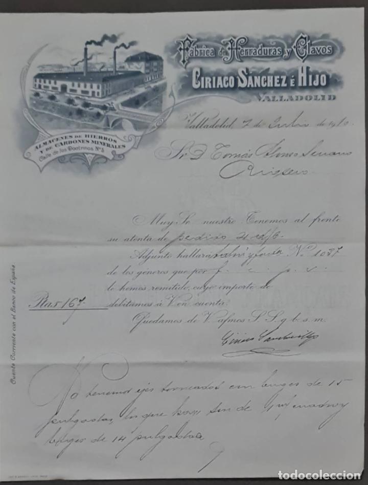 Lettres commerciales: Ciriaco S&aacute;nchez &eacute; Hijo. F&aacute;brica de herraduras y clavos. Valladolid. Espa&ntilde;a 1910