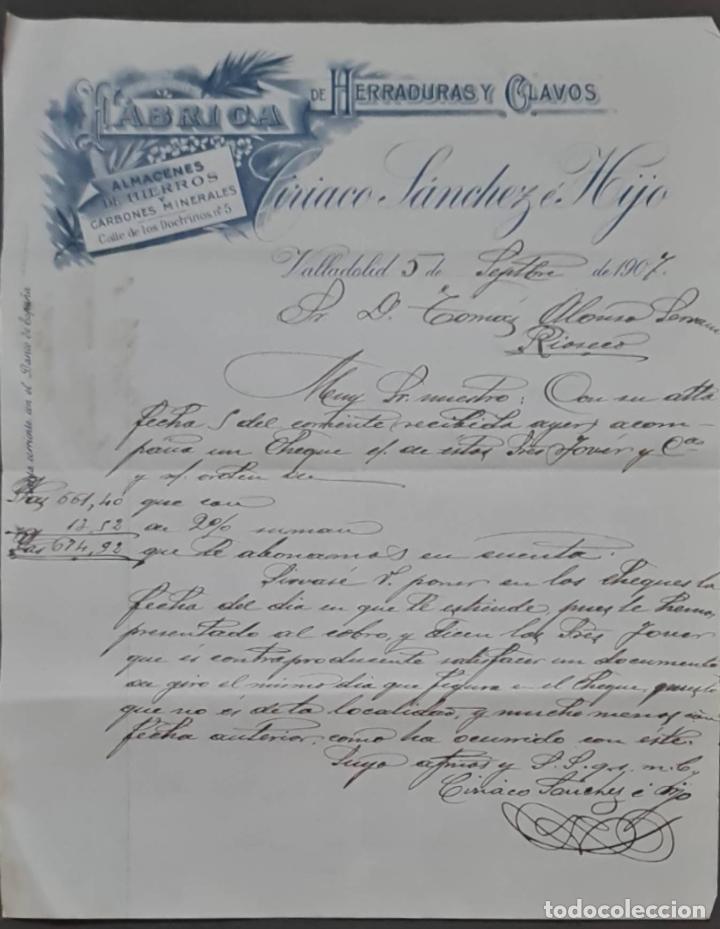 Lettres commerciales: Ciriaco S&aacute;nchez &eacute; Hijo. F&aacute;brica de herraduras y clavos. Valladolid. Espa&ntilde;a 1907