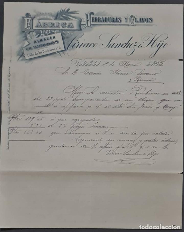 Lettres commerciales: Ciriaco S&aacute;nchez &eacute; Hijo. F&aacute;brica de herraduras y clavos. Valladolid. Espa&ntilde;a 1905