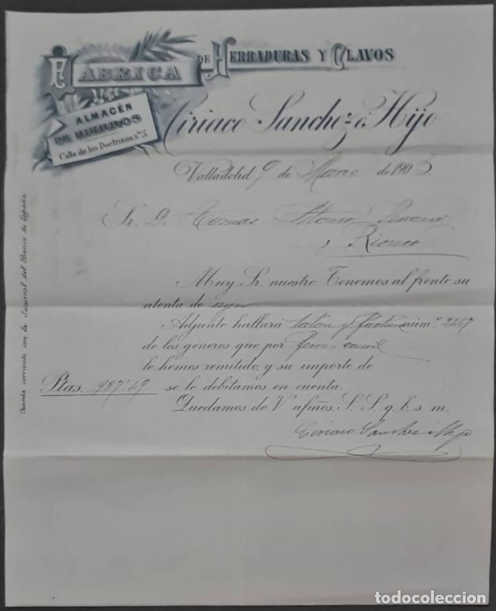 Lettres commerciales: Ciriaco S&aacute;nchez &eacute; Hijo. F&aacute;brica de herraduras y clavos. Valladolid. Espa&ntilde;a 1905