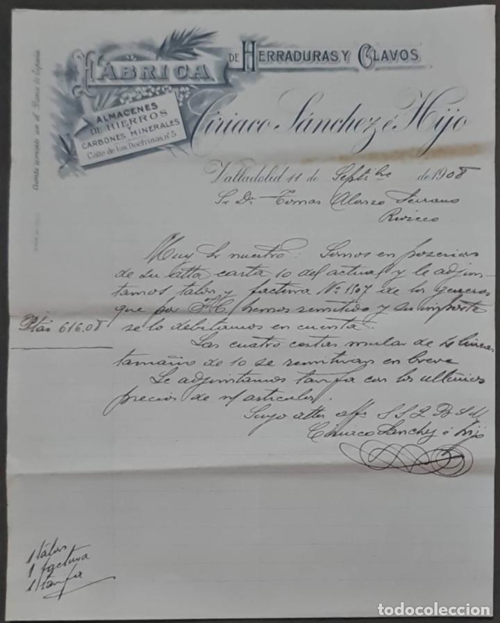 Lettres commerciales: Ciriaco S&aacute;nchez &eacute; Hijo. F&aacute;brica de herraduras y clavos. Valladolid. Espa&ntilde;a 1908